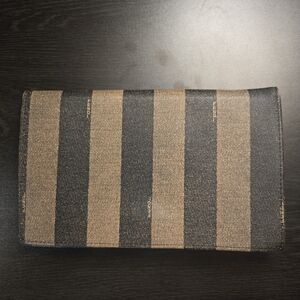 FENDI Pequin PVC Leather Slim Clutch Pouch